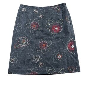 Loft Wool Blend Embroidered Floral A-Line Mini Skirt women 2 grey artsy boho